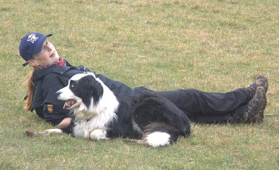 Jake and Beth on the grass by the folly