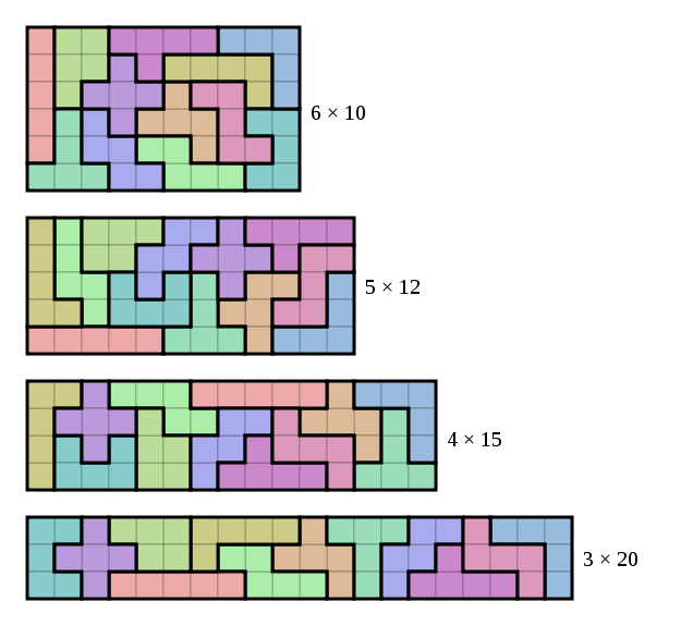 Pentominoes tiled in various ways